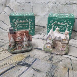 Cornwall Cottage Winter Cottage and Tudor Hall Porcelain Hand Painted Cold Cast